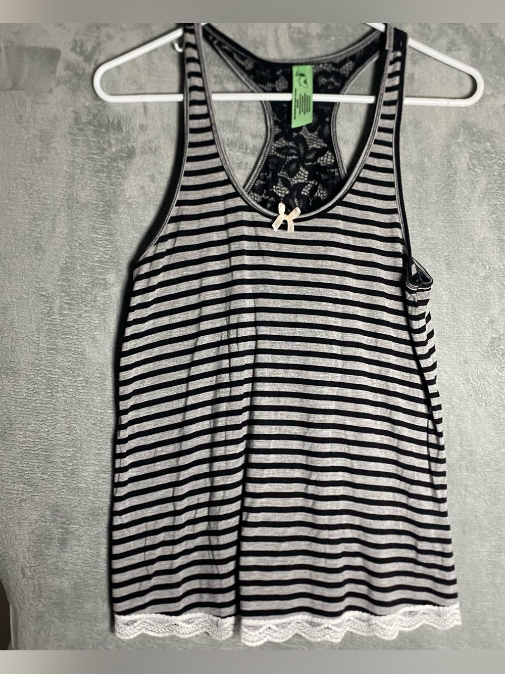 2000s MySpace emo Black & White Striped Lace-Back Tank grunge XL